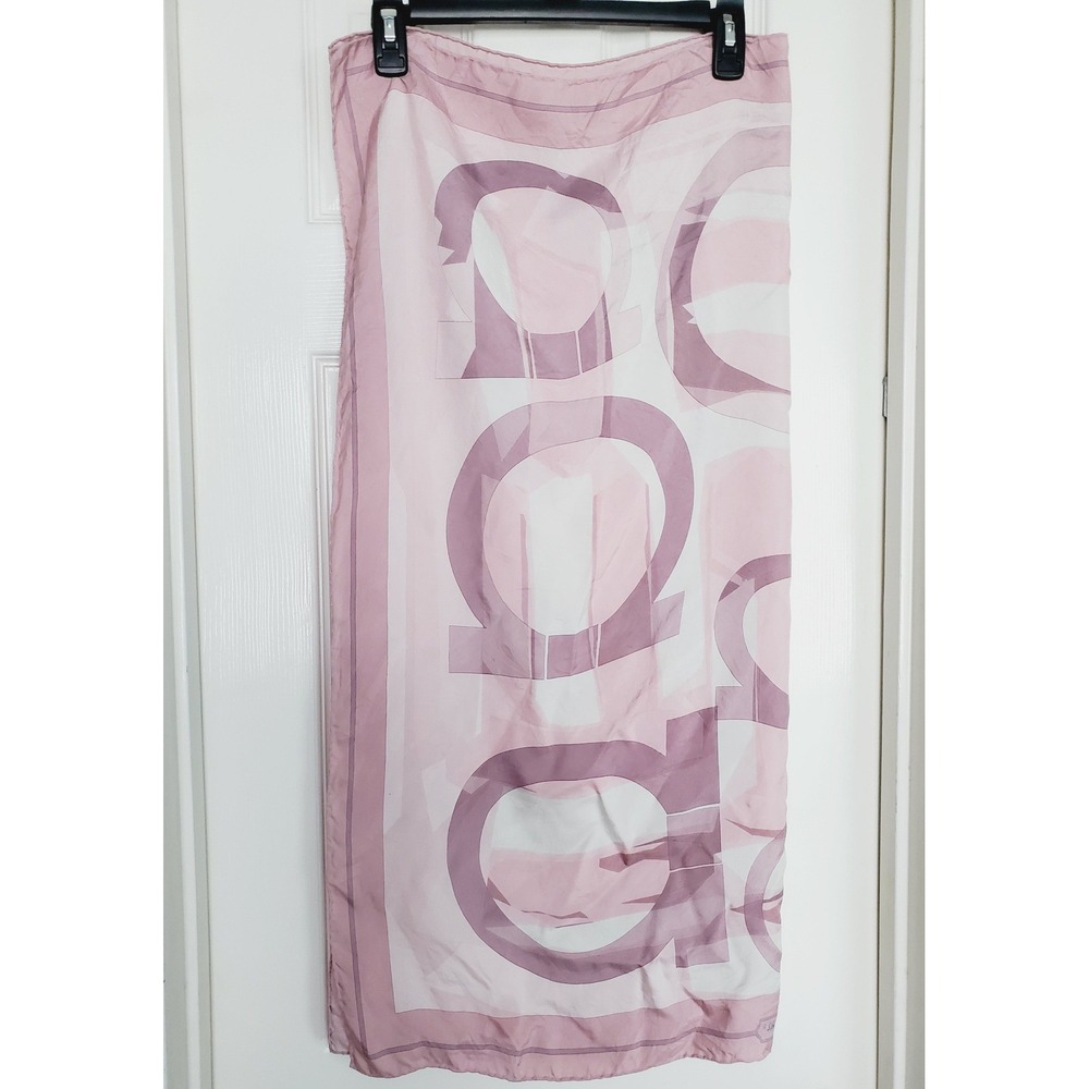 Salvatore Ferragamo Scarf Pink Gancini Logo Silky Geometric Luxury Accessory OS - Picture 6 of 7